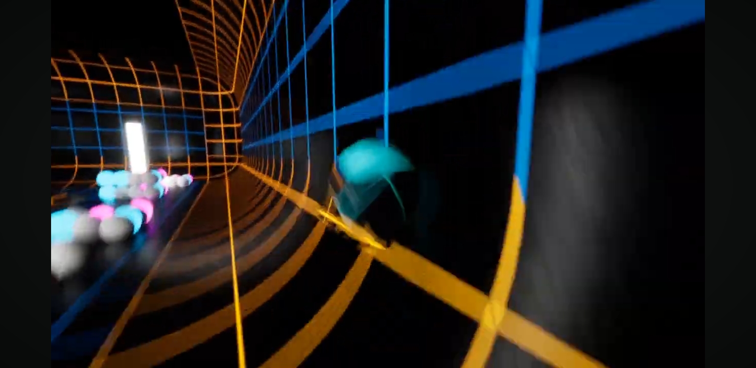 Tunnel néon orange et bleu, effet de vitesse en mouvement